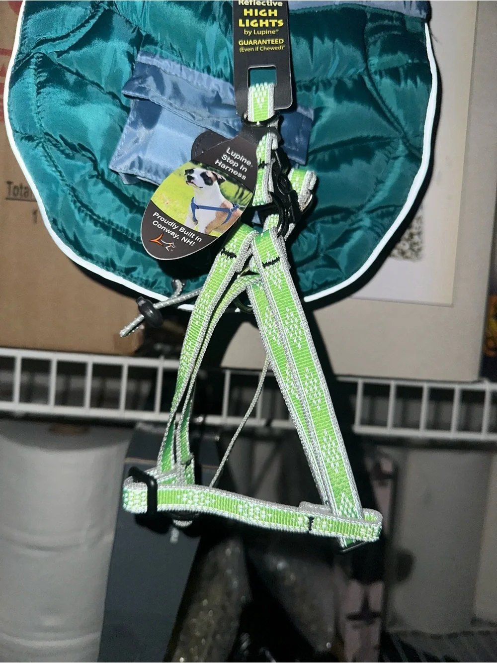 2 Reflective Step-In Dog Harness - Neon Green Lupine 12-18 inch